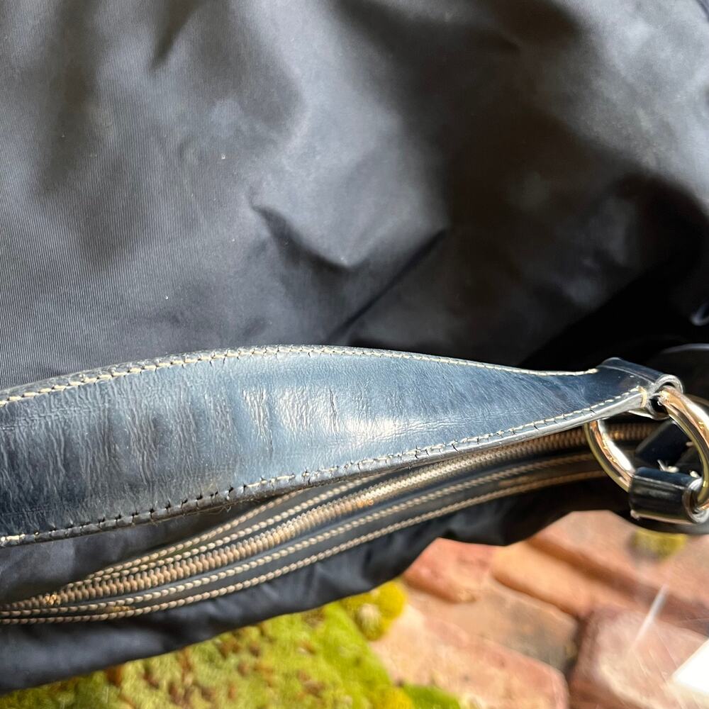 PRADA Navy Blue Nylon Embossed Leather Logo Hobo Bag - Picture 12 of 16
